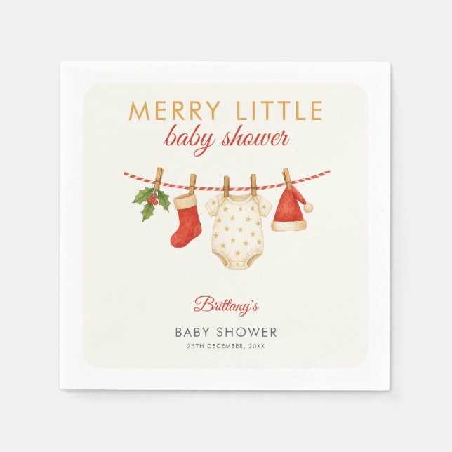 Merry Little Baby Clothesline Baby Shower  Napkin (Front)