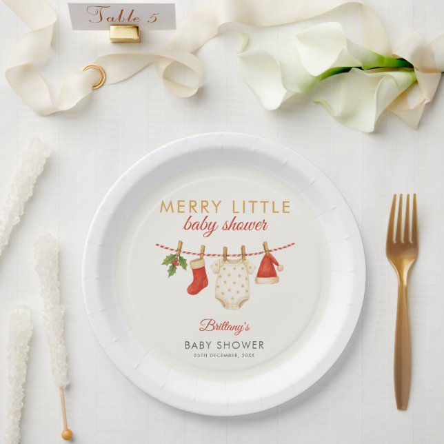 Merry Little Baby Clothesline Baby Shower  Paper Plate (Wedding)