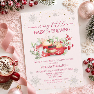 Merry Little Baby Is Brewing Christmas Baby Shower Invitation