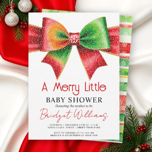 Merry Little Baby shower bow, snowflakes Christmas Invitation