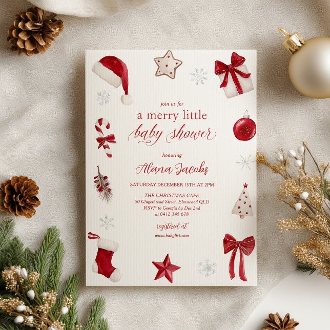 Merry Little Baby Shower Christmas Festive  Invitation (Merry little Baby Shower! Christmas themed Baby Shower Invitation)
