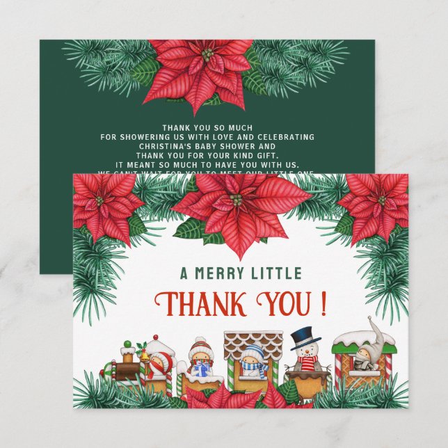 Merry Little Baby Shower Christmas Green Winter  Thank You Card (Front/Back)