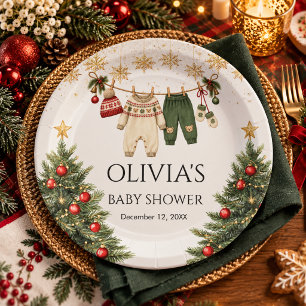 Merry Little Baby Shower Christmas Red Green Paper Plate
