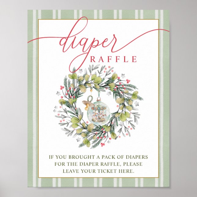 Merry Little Baby Shower Diaper Raffle Sign (Front)
