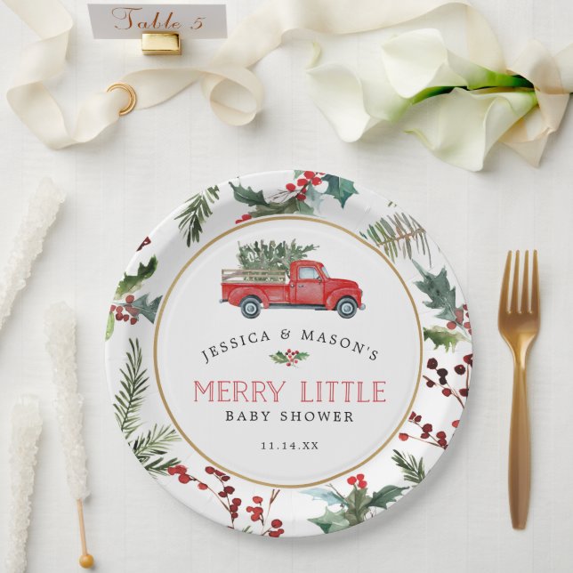 Merry Little Baby Shower Paper Plates Red Truck (Wedding)