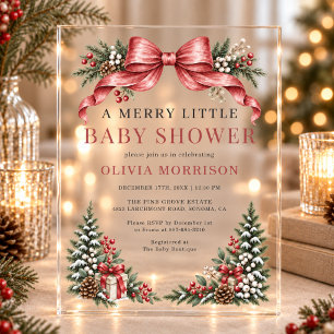 Merry Little Baby Shower Red Bow Acrylic Invitations