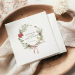 Merry Little Baby Shower Red Bow Wreath Napkin<br><div class="desc">Introducing our "Merry Little Baby Shower" napkins, the perfect way to celebrate the upcoming arrival of your little bundle of joy! These napkins feature a charming gender neutral watercolor illustration of a delicate Christmas wreath adorned with a cute red bow, red baby shoes and a wooden rocking horse toy. The...</div>