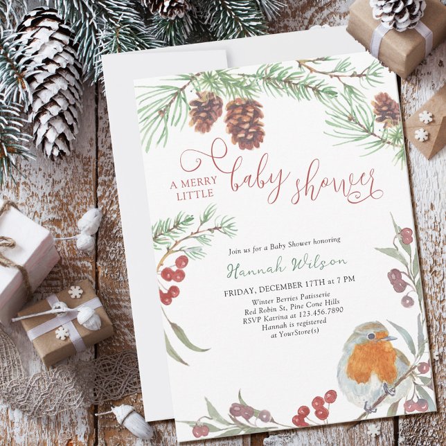 Merry Little Baby shower Robin et Pine Invitation (Créateur téléchargé)