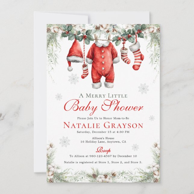 Merry Little Baby Shower Santa Clothesline Invitation (Front)