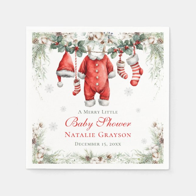 Merry Little Baby Shower Santa Clothesline Napkin (Front)