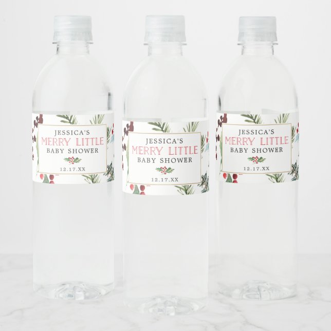 Merry Little Baby Shower Water Bottle Label (Bottles)