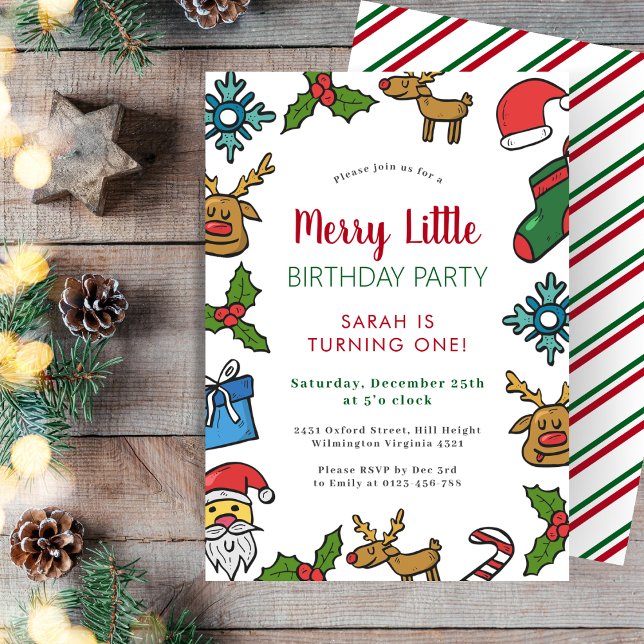 Merry Little Birthday Christmas Winter  Invitation (Creator Uploaded)