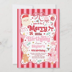 Merry Little Birthday Party Christmas Coquette Bow Invitation