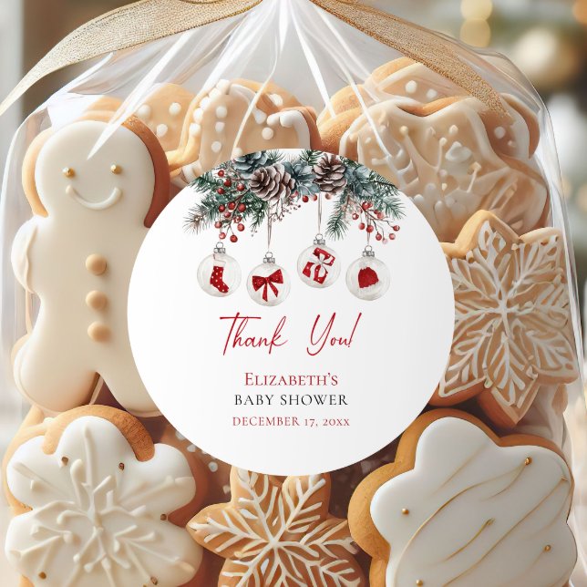 Merry Little Christmas Baby Shower Classic Round Sticker (Creator Uploaded)