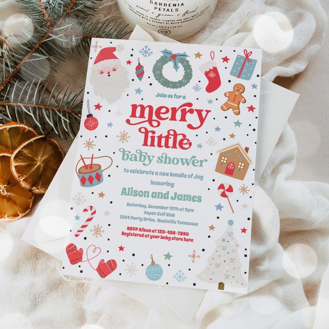 Merry Little Christmas Baby Shower Red And Blue Invitation (Creator Uploaded)