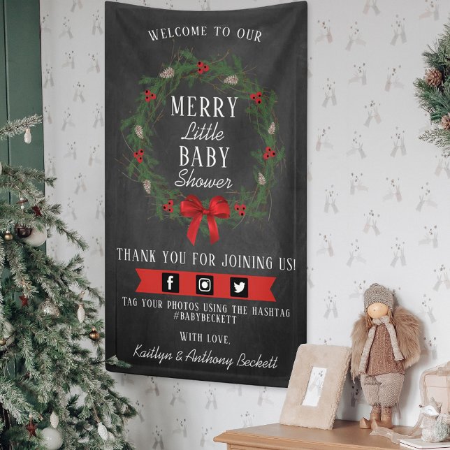 Merry Little Christmas Baby Shower Welcome Banner (Creator Uploaded)