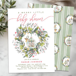 Merry Little Christmas Baby Shower Wreath Invitation