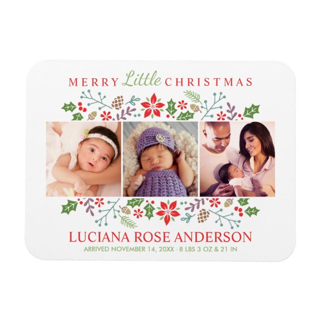 Merry Little Christmas Baby's First Photo Collage Magnet (Horizontal)