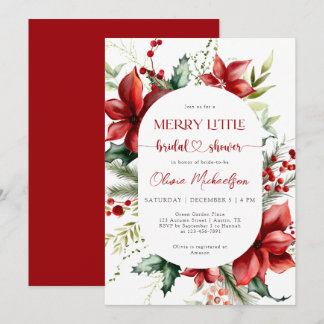 Merry Little Christmas Berry Floral Bridal Shower Invitation