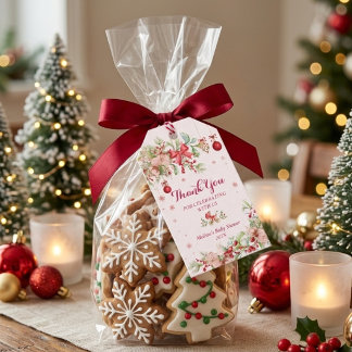 Merry Little Christmas Bow Thank You Baby Shower Gift Tags