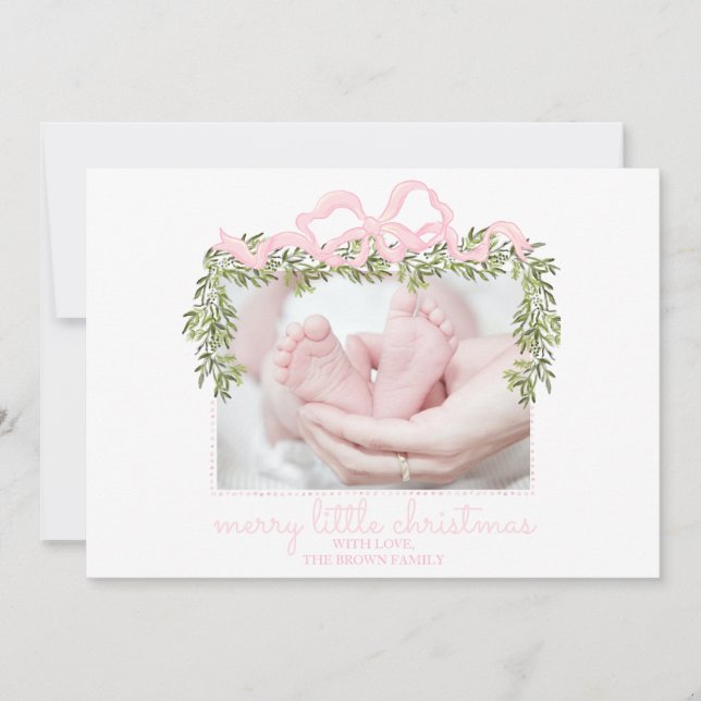 Merry Little Christmas Card Newborn Baby Pink (Front)