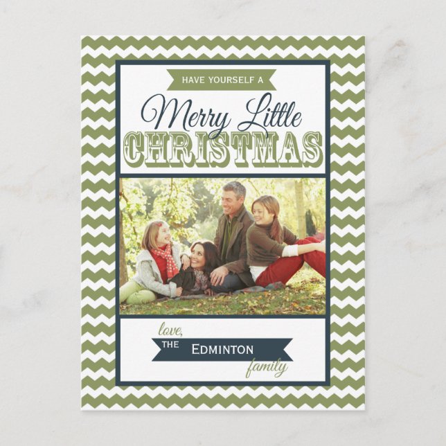 Merry Little Christmas Chevrons Holiday Postcard (Front)