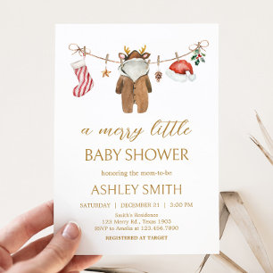 Merry Little Christmas Clothes Baby Shower Invitation