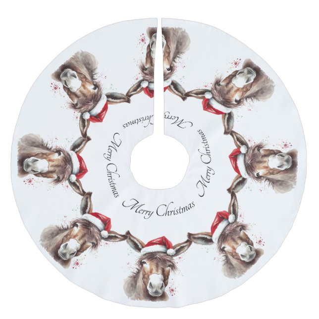 Merry Little Christmas Donkey, custom Brushed Polyester Tree Skirt (Front)
