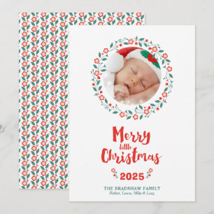 Merry Little Christmas Floral Frame Christmas Card