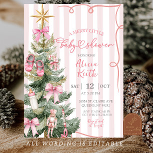 Merry Little Christmas Girl Baby Shower Invitation