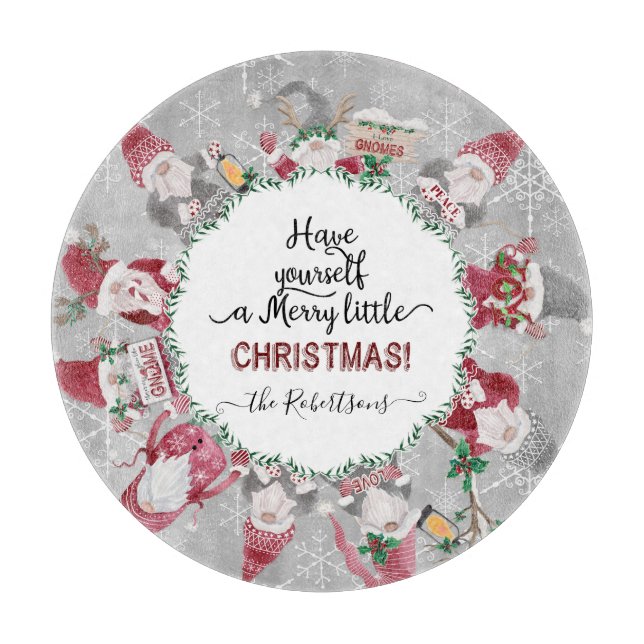 Merry Little Christmas Gnome Santas Elf Snowflakes Cutting Board (Front)