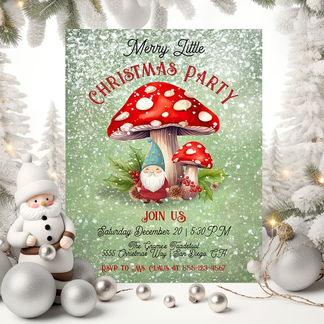 Merry Little Christmas Gnome Toadstool Mushroom Invitation (Creator Uploaded)