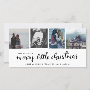 Merry Little Christmas Handwritten   Four Photo Holiday Card