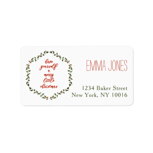 Merry Little Christmas Holly Wreath Address Labels (Front)
