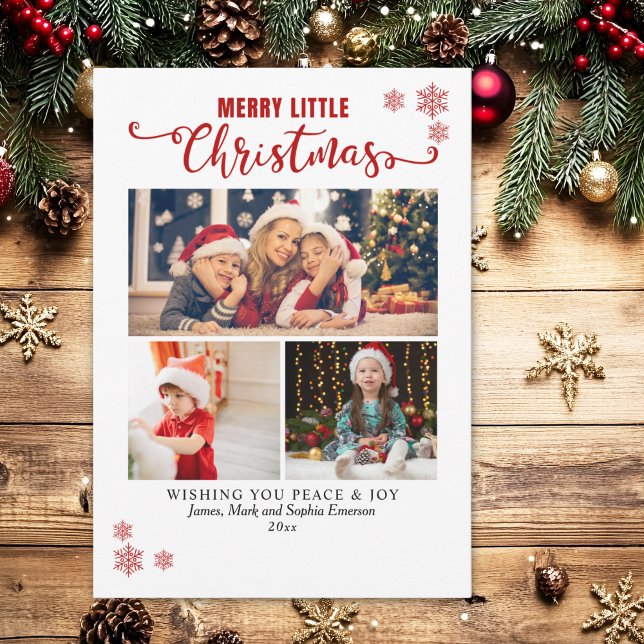 Merry Little Christmas, Kids Collage 3 Photos Holiday Card (Creator Uploaded)
