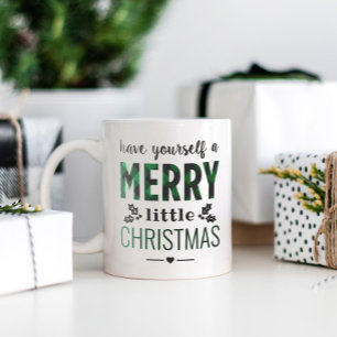Merry Little Christmas Modern Green Buffalo Plaid Two-Tone Coffee Mug