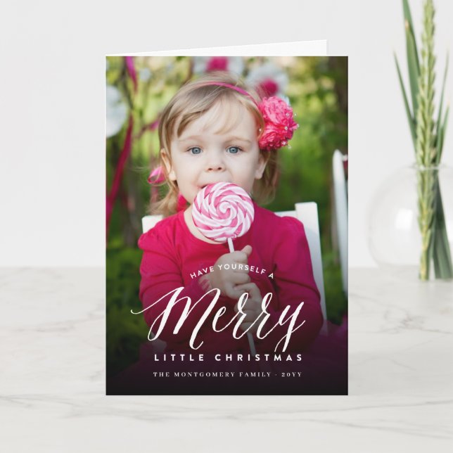 Merry Little Christmas Modern Typography Photo Holiday Card (Front)