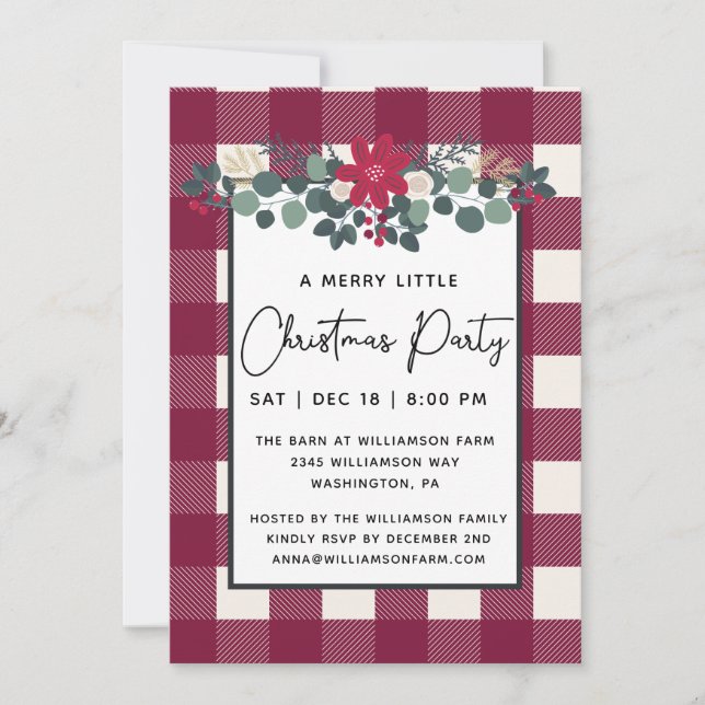  Merry Little Christmas Party Country Plaid Family Invitation (Front)