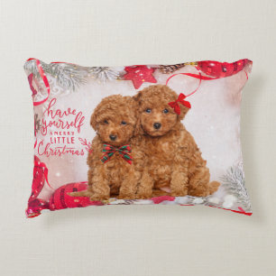 Merry Little Christmas Poodle Puppies Accent Pillow