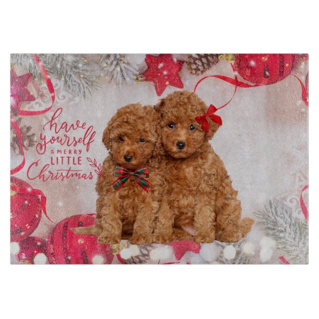 Merry Little Christmas Poodle Puppies  Cutting Board (Front)