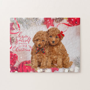 Merry Little Christmas Poodle Puppies Jigsaw Puzzle