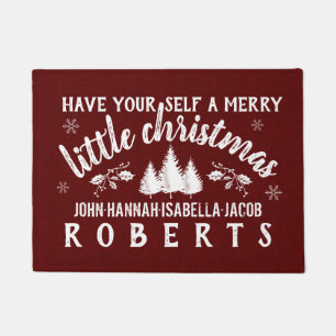 Merry Little Christmas Rustic Pine Custom Burgundy Doormat