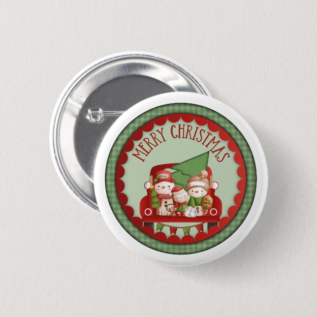 Merry Little Christmas Snow Family 2 Inch Round Button (Front & Back)