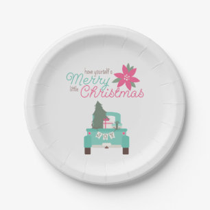 Merry Little Christmas Teal Pick Up Paper Plates