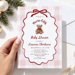 Merry Little Christmas Teddy Bear Baby Shower  Invitation