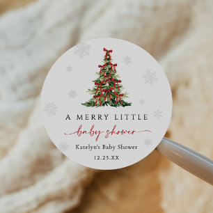 Merry Little Christmas Tree Baby Shower Classic Round Sticker