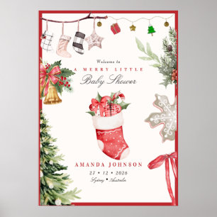 Merry Little Christmas tree Ornaments Baby Shower  Poster
