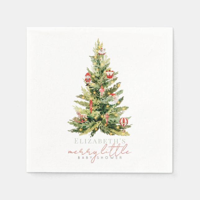 Merry Little Christmas Tree Red Baby Shower  Napkin (Front)