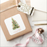 Merry Little Christmas Tree Red Baby Shower Square Sticker<br><div class="desc">This gender-neutral "Merry little Baby Shower" Christmas holiday baby shower sticker features a Christmas tree with ornaments in red. Personalize it for your needs. You can find matching products at my store.</div>