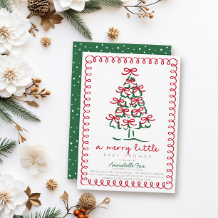Merry Little Christmas Tree Red Green Baby Shower Invitation